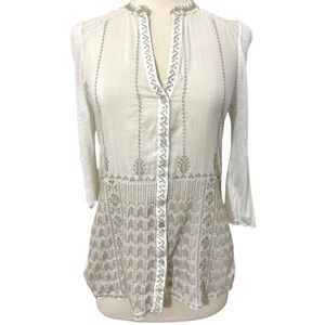 Anthropologie Tiny Bohemian Flowy Blouse Embroidered Silk/Cotton Blend